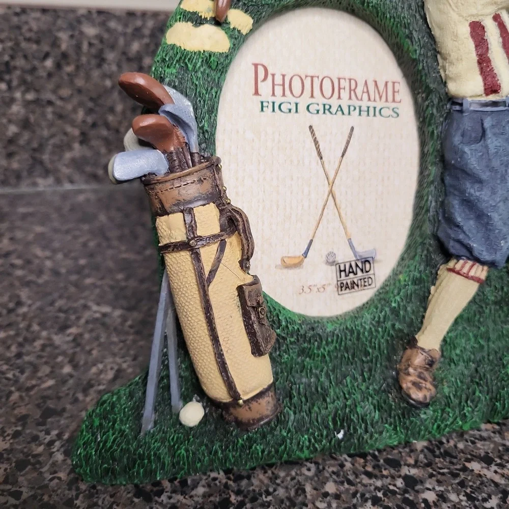 VTG 1993 Figi Graphics Hand Painted Golf Picture Frame 3.5x5 Resin Golfer NOS